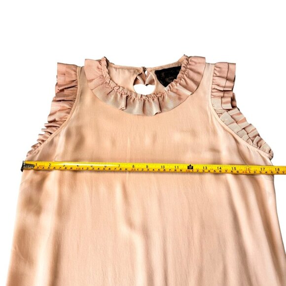 TWELVE COUTURE Sleeveless Ruffle Top Sz.M Peach Blush 100% Silk Coquette Preppy - Picture 4 of 9